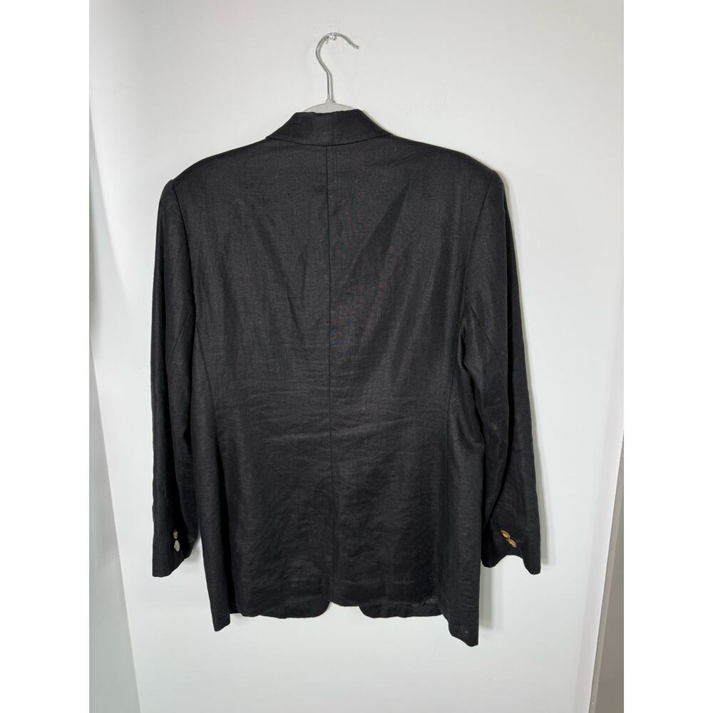Vtg 90s Casual Corner 12P Black 100% Linen Lined One Button Longline Blazer EUC - Picture 3 of 7